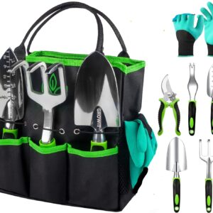 Heavy Duty Garden Tools 9Pieces Set - Rust Proof, Ergonomic Gardening Hand Tools Garden Gifts For Mom And Dad